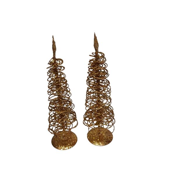 Vintage Gold Christmas Ornaments Set Bells Trees Pear Teardrop Glitter 8 Pc - Picture 6 of 15